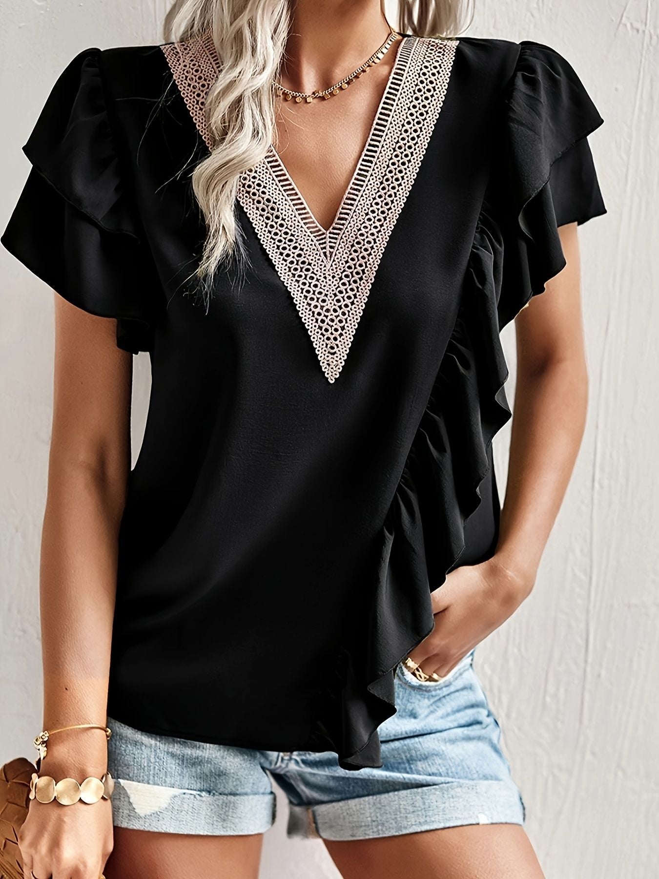 Black Women's plus size shirt summer chic elegant shirt casual women's fashionable shirt Black
