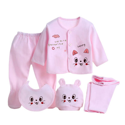 Newborn Baby Suits Boy Girl Clothes Sets Tops Pants Bibs Hats Cotton Cartoon Print Baby Clothing Cute Infant Outfit 0-3 Months