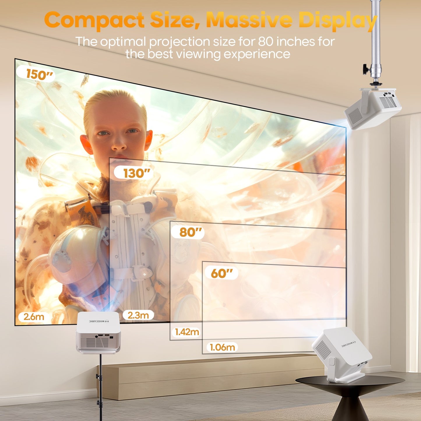 Magcubic Auto Focus Android 14 4K Projector 400ANSI 8K Native 720P HY300 Max With Wifi6 BT5.4 Allwinner H726 Portable Outdoor