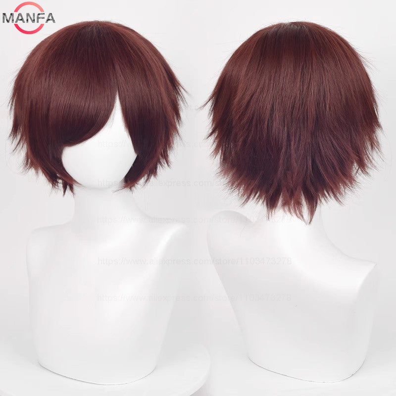 Anime 30cm Curta Reta Peruca Cosplay Preto Branco Verde Marrom Roxo Azul Cinza Vermelho Dourado Homens Mulheres Cabelo Sintético Resistente ao Calor