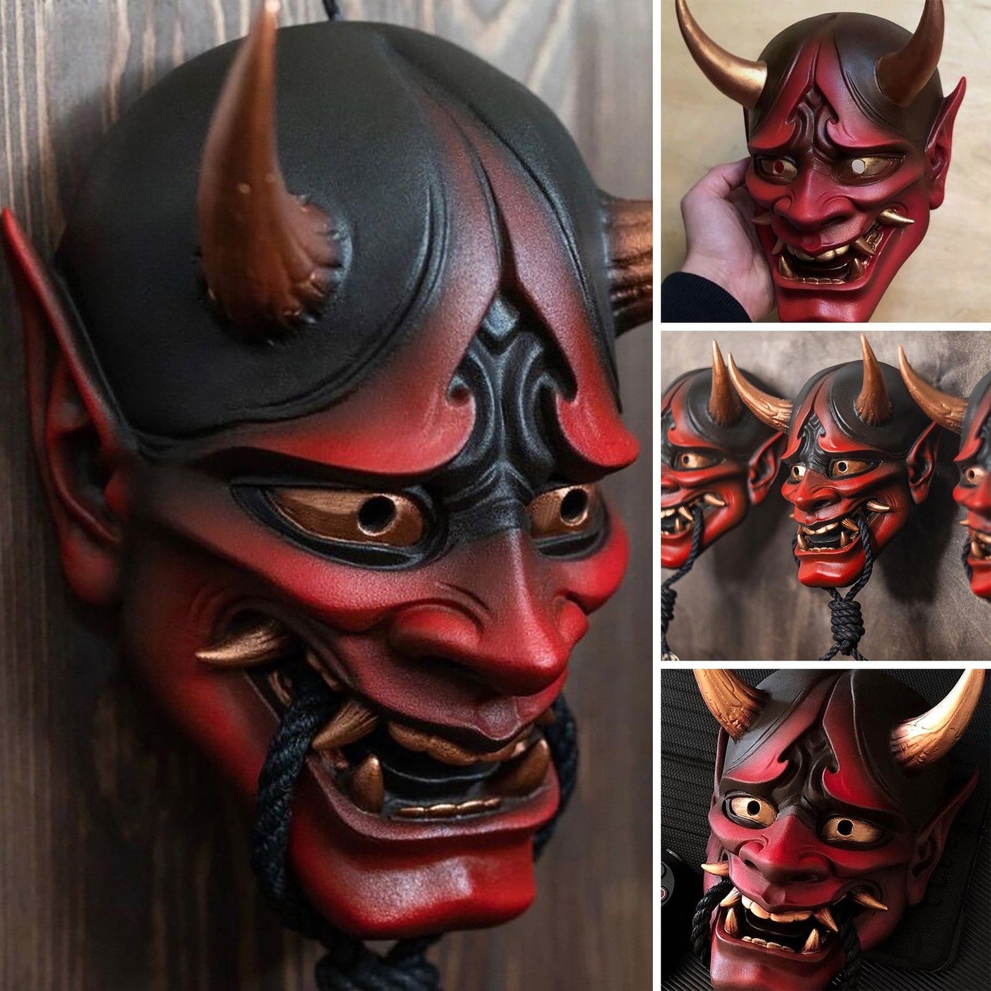 Halloween Prajna Mask Japanese Color Bonjour Noh Kabuki Demon Mask Hundred Ghosts Night Out Resin Ghost Samurai Props Party Mask
