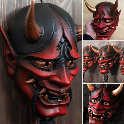 Halloween Prajna Mask Japanese Color Bonjour Noh Kabuki Demon Mask Hundred Ghosts Night Out Resin Ghost Samurai Props Party Mask