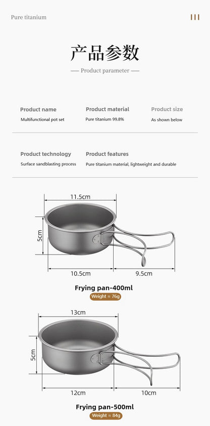 Titanium Outdoor Pot Set Picnic Camping Set Tableware Foldable Lightweight Portable Soup Pot Cooking Pot Set