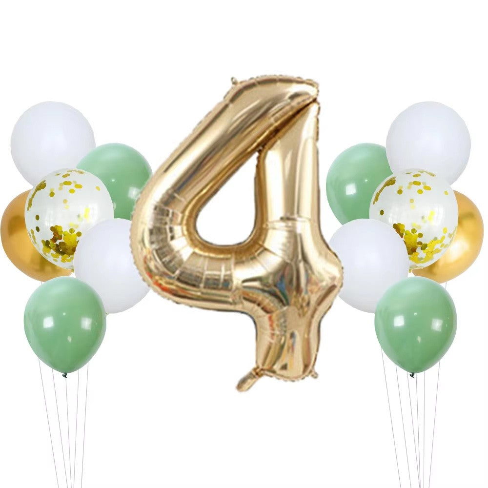 14pcs Sage Green White Metal Gold Balloons Set 40inch Light Gold Number Balloon for Boy Girl Baby Shower Birthday