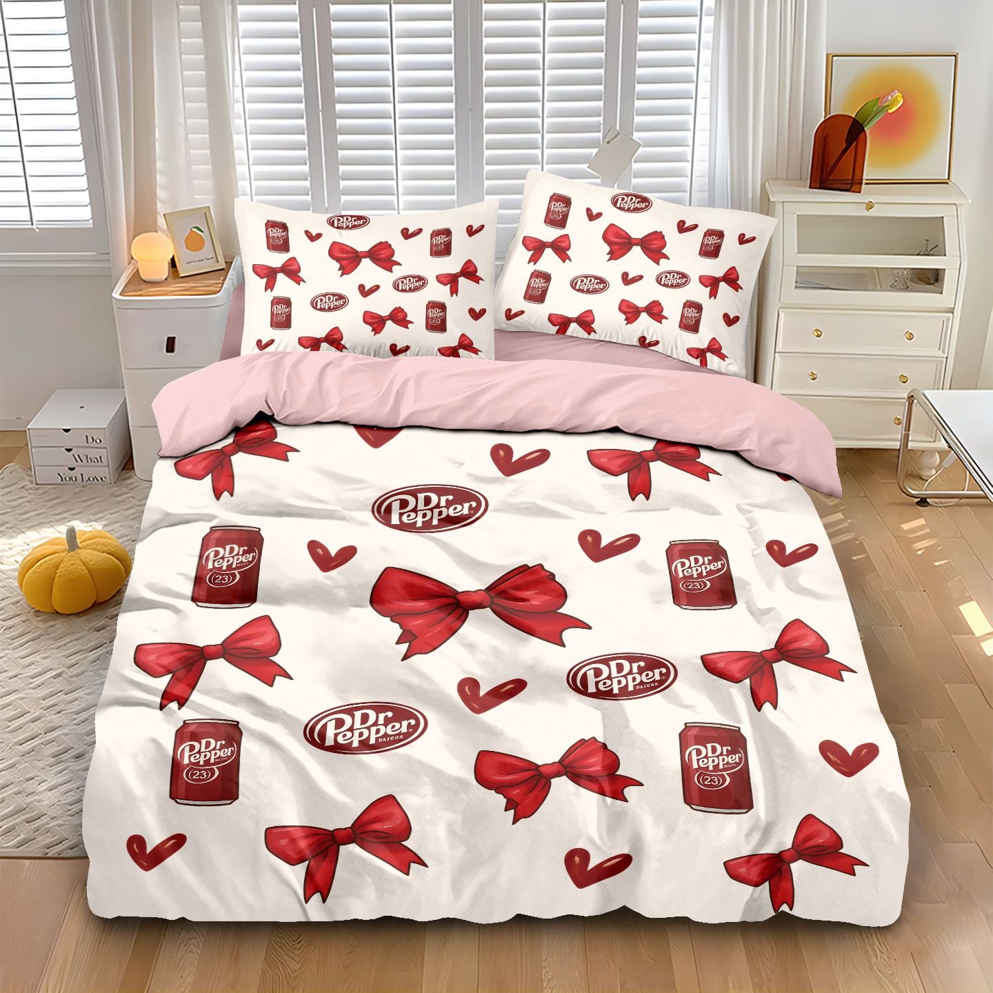 3pcs Pink Bow Printed Coreless Blanket Set, Multi Size Bedroom and Dormitory Bedding Decoration, Soft and Machine Washable