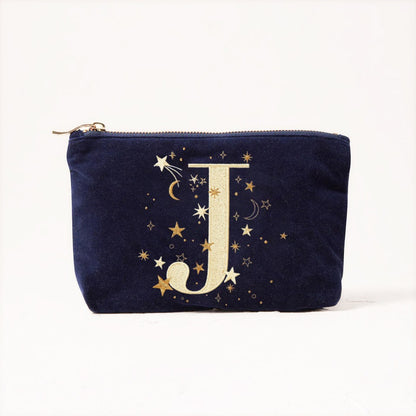 Alphabet Print Velvet Clutch Makeup Bag - Fashionable Cosmetic Pouch with Glittering Star Motif