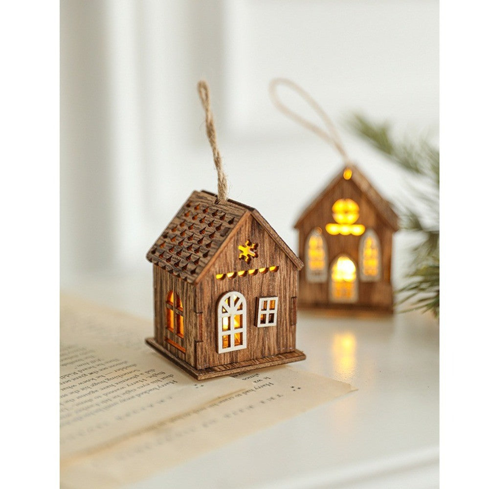 New Luminous Wooden House Christmas Pendants New Year Creative Xmas Tree Ornaments Gifts Pendant Christmas Decorations