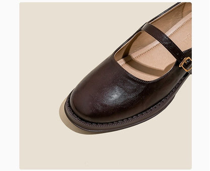 Mary Janes Women's Shoes Round Toe Flats Spring and Autumn New Fashion Buckle Strap Shallow Mouth Low Heels Loafers Women Flats