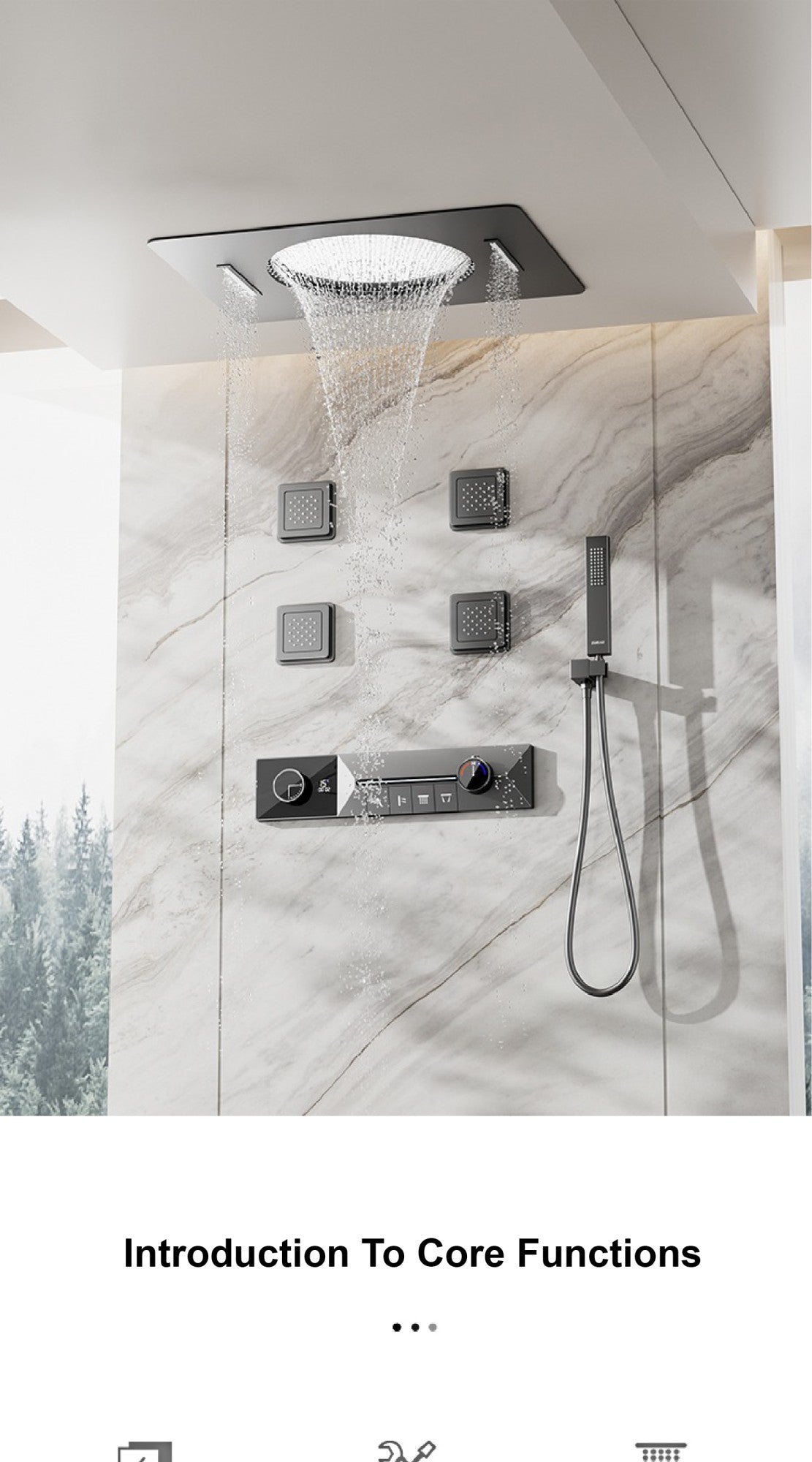 AITANA sistema de chuveiro de luxo em latão cinza arma, embutido no teto, com temperatura constante e display digital LED, torneira de banheiro com água quente e fria