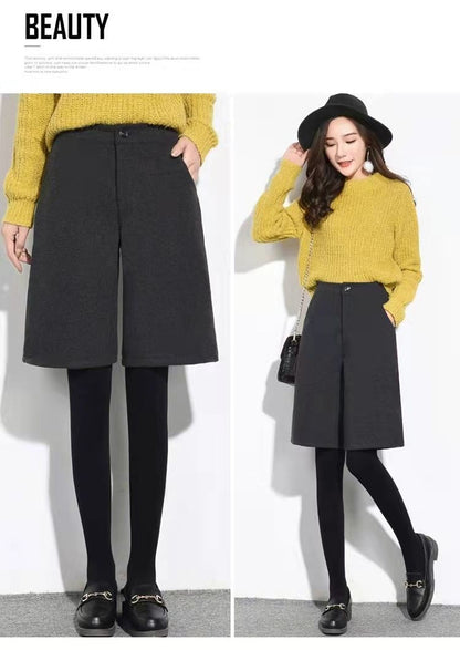 Women Clothing Autumn Winter Fashion Simplicity Woolen Cloth Trousers Female Appear Thin High Waist Loose Large Size Casual Pant