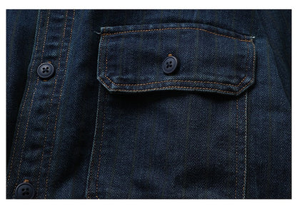 American Retro Workwear Long Sve Denim irt Loose Casual Striped ket irt Youth Trend Autumn Wear Iron Free