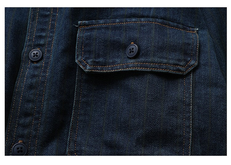 American Retro Workwear Long Sve Denim irt Loose Casual Striped ket irt Youth Trend Autumn Wear Iron Free