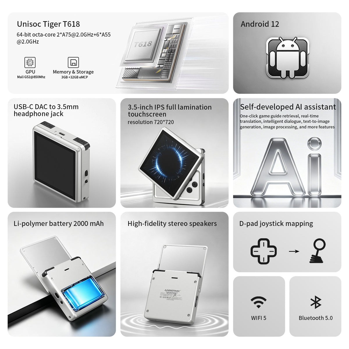 Anbernic RG Rotate Retro Handheld Game Console Android 12 T618 IPS Screen Game Emulator 3GB+32GB WiFi Portable Gaming Device