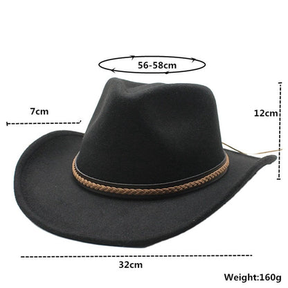 Classic Cowboy Hats for Women Men Retro Cowgirl Hats Wide Brim Felt Hats with Decorative Band