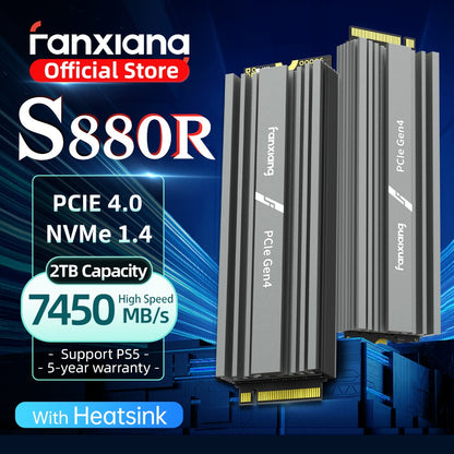 Fanxiang S880R 7450MB/s SSD NVMe M.2 2280 4TB 2TB 1TB Unidade de estado sólido interna com dissipador de calor SSD para PS5 PC Laptop