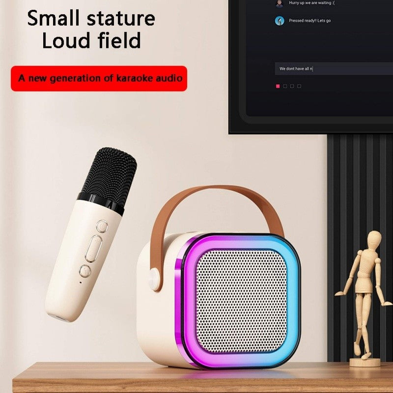 Caixa de Som Bluetooth Sem Fio K12 com 2 Microfones RGB Portátil Karaokê para Cantar em Família Presente para Crianças