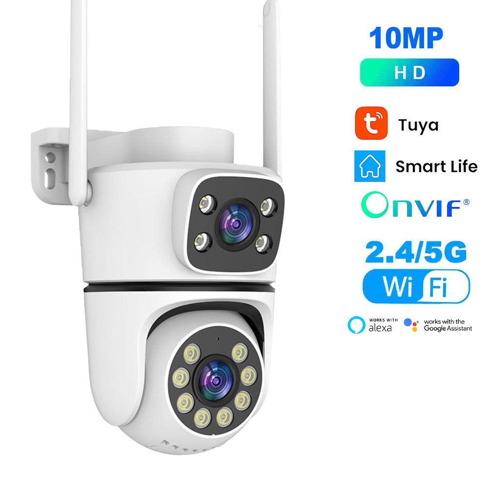 Câmera IP WIFI Tuya 5K 10MP Externa 5G Wifi Câmera PTZ de Lente Dupla Onvif Vigilância CCTV Rastreamento AI Alexa/Câmera de Segurança Goggle