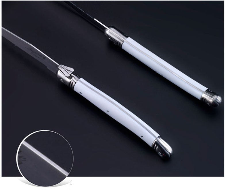 Conjunto de Facas de Churrasco Laguiole em Aço Inoxidável 6/7 Peças, Facas de Churrasco com Suporte de Madeira, Faca de Jantar de Aço, Conjunto de Talheres Coloridos de Natal