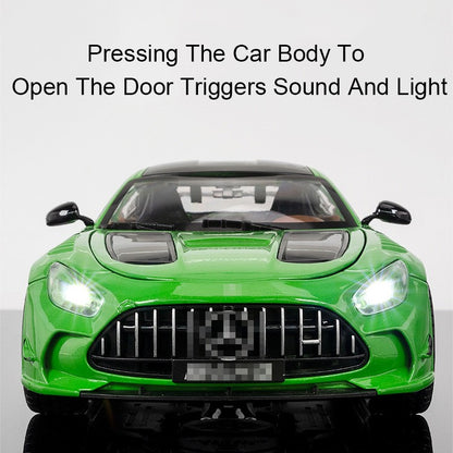 Miniatura de Carro Benz AMG GT-R Escala 1:18, Modelo de Brinquedo em Liga Fundida, Supercarros com Portas que Abrem, Luz e Som, Veículo com Fricção para Meninos, Presentes de Aniversário