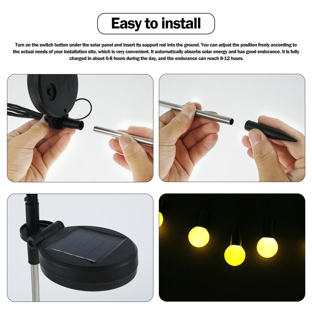 6/8/10 LED Solar Powered Garden Lights Firefly Lights Outdoor Waterproof Vibrant Swaying Lights for Patio Pathway Decoration