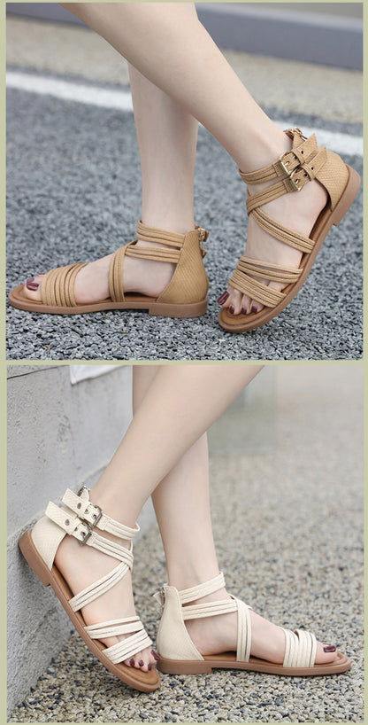 New 2025 European And American Fashion Comfortable Breathable Exposed Toe Thick Sole Soft Sole Crossed Roman Sandal Boots