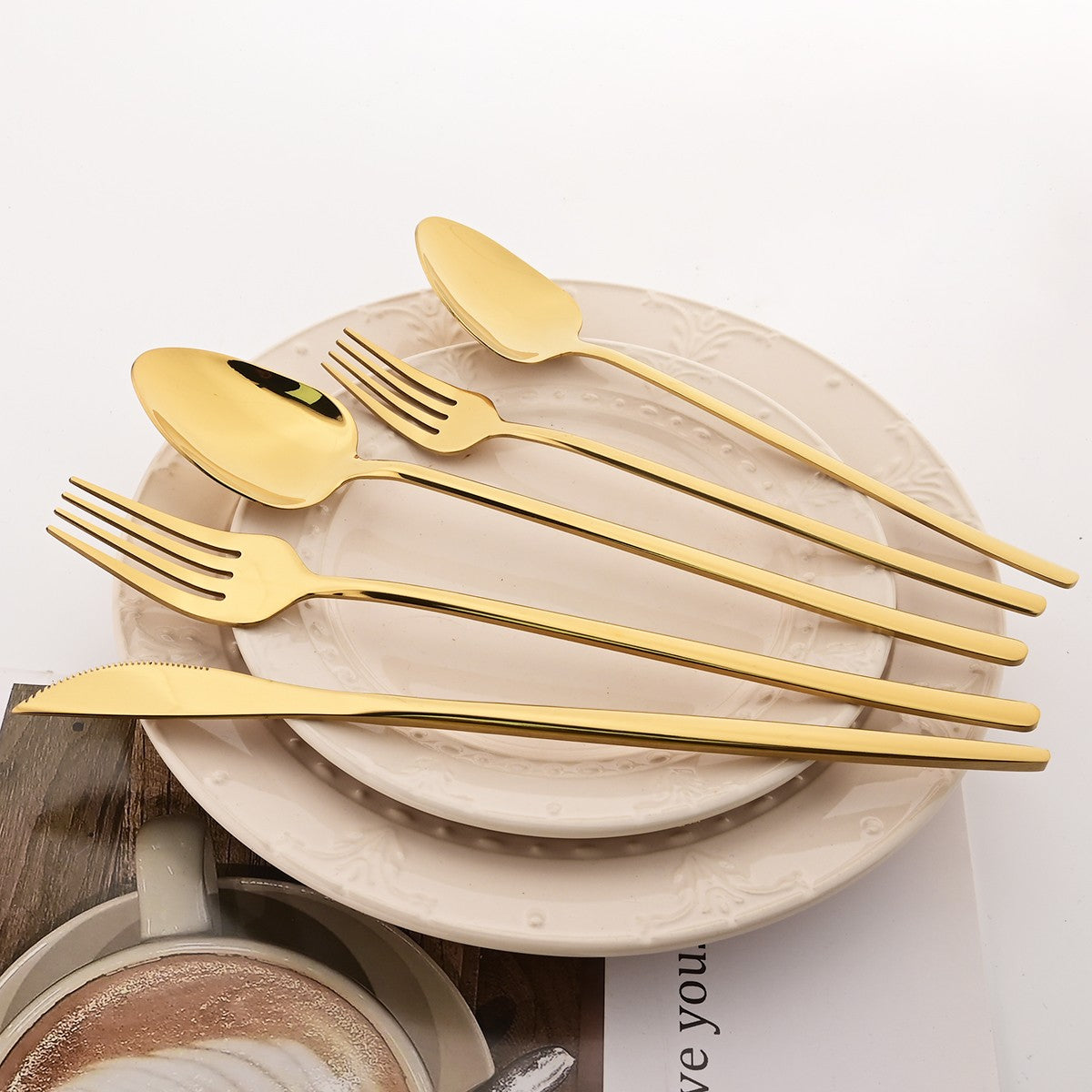 40pcs Rose Gold Dinnerware Set Mirror Fork Knife Spoon Tableware Western Stainless Steel Cutlery Set Dessert Fork Spoon Flatware