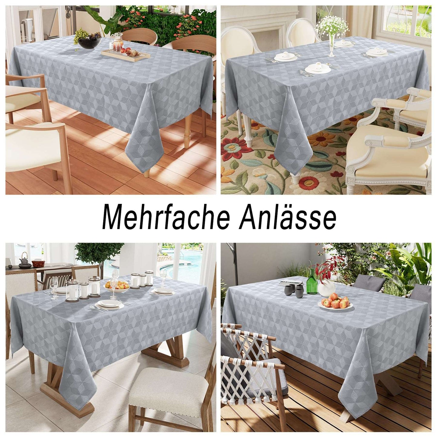 Olanly Rectangle Table Cloth For Home Jacquard Dyeing Tablecloth For Banquet Party Leaf Flower Diagram Polyester Tablecloth Grey