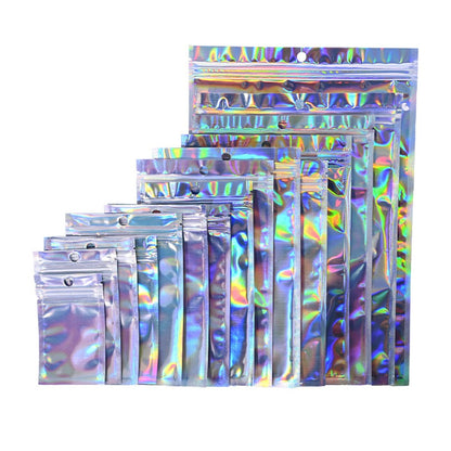 100pcs One Side Clear Laser Shiny Aluminum Foil Zip Lock Bags  Reflective Holographic Self-sealing Pouch for Fashion Accessories