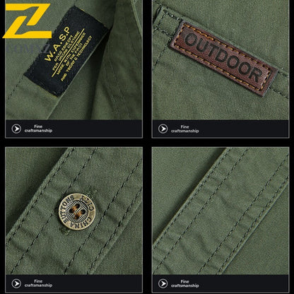 Summer Cargo Shirt Men's Casual Retro Cotton Pocket Short Sleeve Coat plus size Outdoor Camping Fishing Sweat Absorbing Shirt