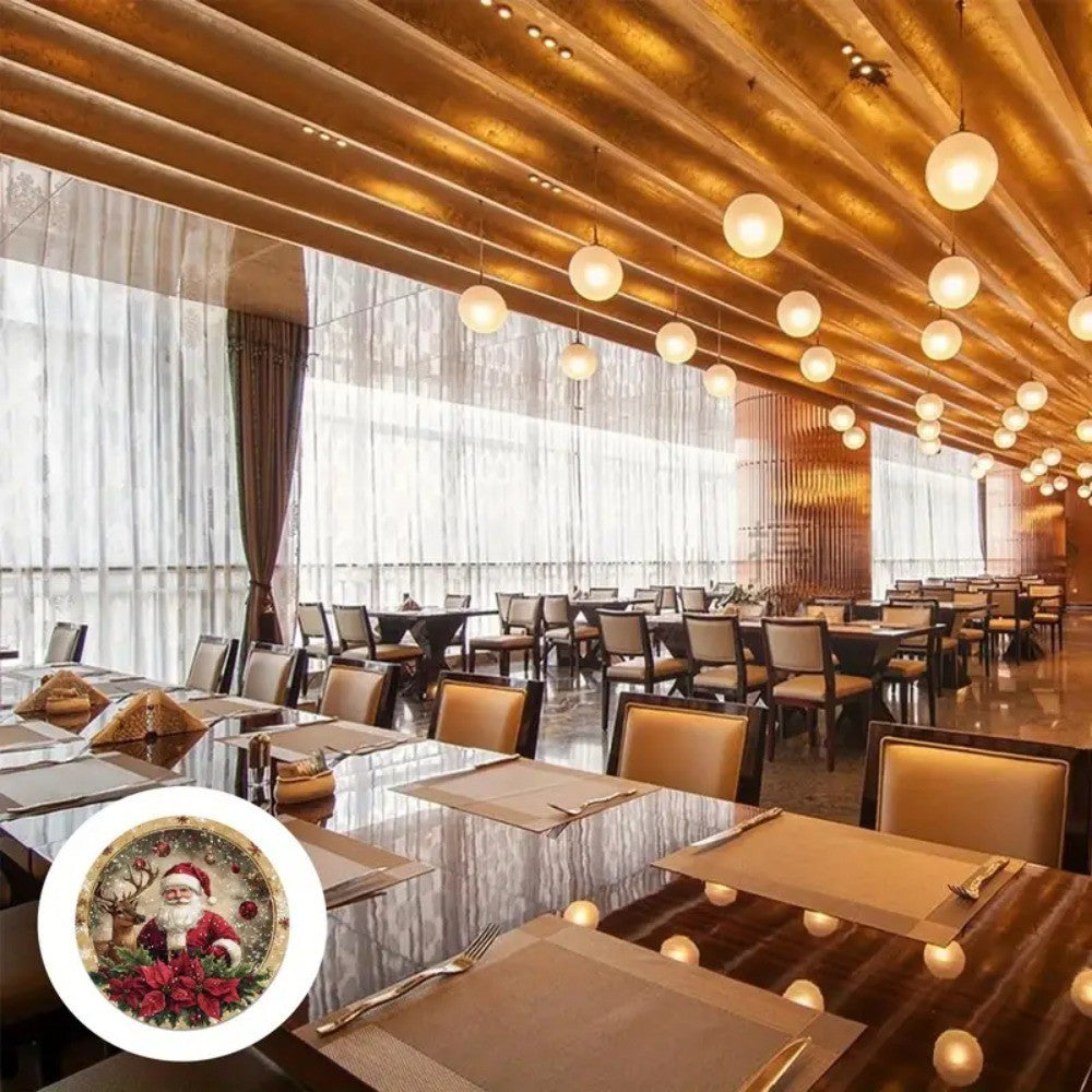 4PCS Christmas Placemats Round Polyester Non Slip Heat Resistant Festive Table Mats Christmas Style Design Round Tablecloth