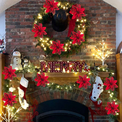 1/5/10pcs Sparkling Red Golden Silver Poinsettia Artificial Flowers Christmas Tree Ornaments for Xmas New Year party Decoration