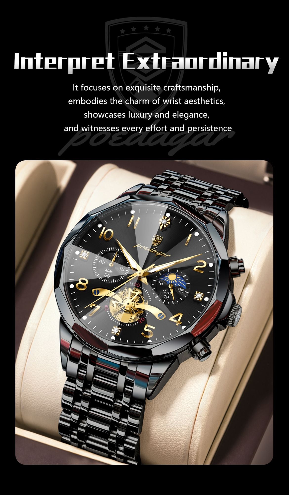 POEDAGAR Luxo Alta Qualidade Relógio de Pulso Masculino Cronógrafo Aço Inoxidável Quartzo Relógios Masculinos Impermeável Luminoso Relógio Masculino Reloj