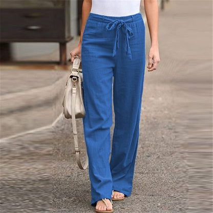 2025 Autumn Women's Summer Elastic Waist Pure Cotton Hemp Strap Loose Pants
