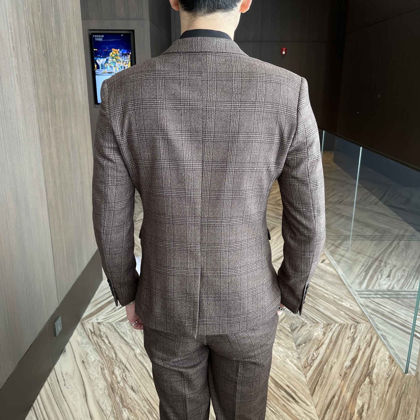 British Korean Style High Quality Modified Plaid Three-Piece Suit for Men - Stylish Business Casual Suit Vest And Trousers Set