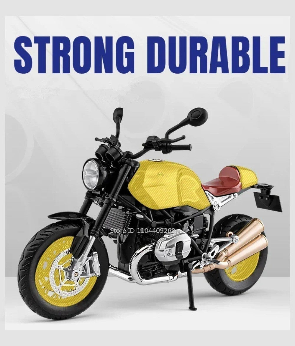 1:12 Escala R Nine T HP4 Modelo de Moto Carro de Brinquedo Liga Fundida Luz Música Amortecimento Modelos Miniatura de Motor Ornamento Presente