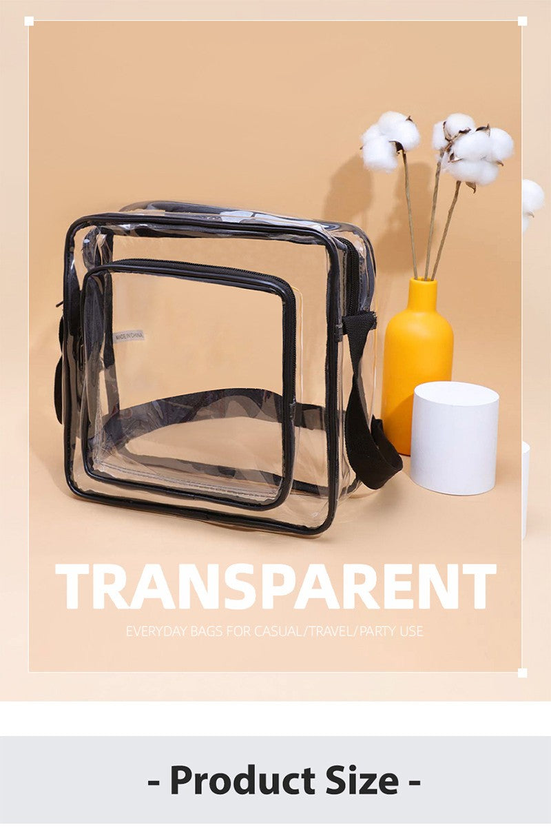 TINYAT Clear Men's Crossbody Bag PVC Double Pocket Travel Bag Adjustable Shoulder Straps Single Shoulder Bag for Daily Commuting