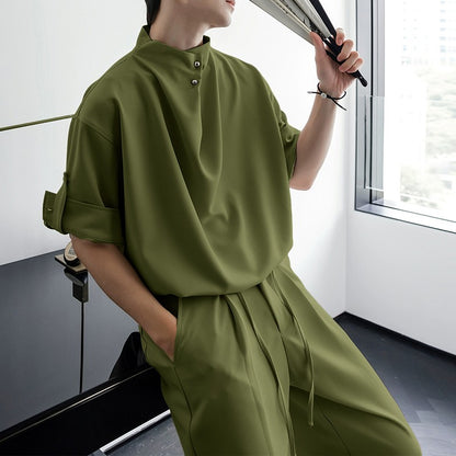 INCERUN Men Sets Solid Color Pleated Shirt & Pants Two Pieces Sets Loose Streetwear 2025 Fashion Men's Casual Suits S-5XL