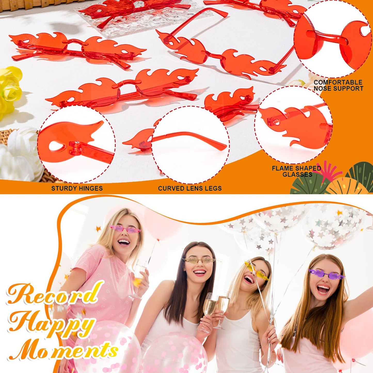 Fun Party Sunglasses Fire Flame Sunglasses Rimless Fire Sunglasses Halloween Candy Color Glasses for Christmas Favors