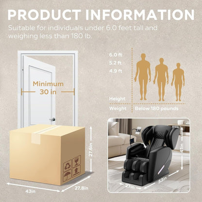 Full Body Massage Chair with Zero Gravity, Massage Chair Recliner with Heating, Airbags, Bluetooth Speaker, Foot Roller