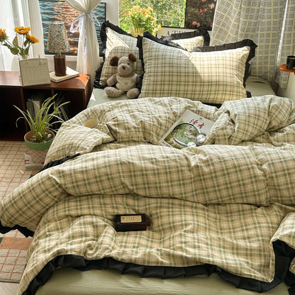 Plaid Bedding Set Double Yarn Classic Vintage Duvet Cover Set Flat Sheets Set 2 Pillowcases Single Twin Full Queen Size