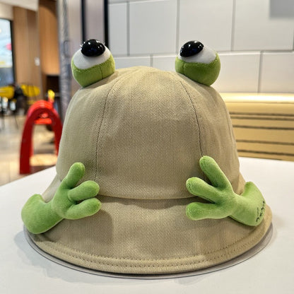 2024 New Cute Big Eyes Frog Bucket Hats Outdoor Foldable Sun Fishing Cap Women Lady Summer Cotton Wild Panama Hats