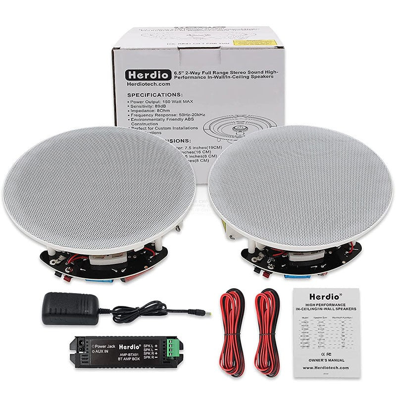 Herdio 2PCS 6,5 polegadas Áudio Doméstico 300W Alto-falante de Teto Bluetooth Sistema de Som Embutido para Casa Cozinha Quarto Banheiro