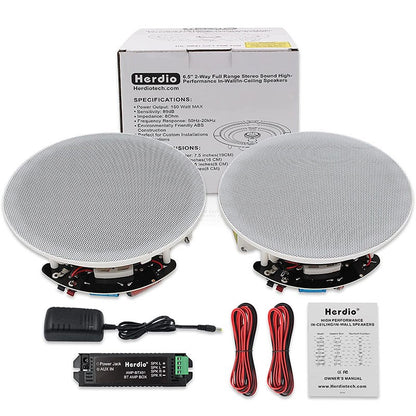 Herdio 2PCS 6,5 polegadas Áudio Doméstico 300W Alto-falante de Teto Bluetooth Sistema de Som Embutido para Casa Cozinha Quarto Banheiro