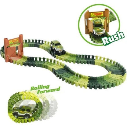 Pista Definitiva de Dinossauros 360 Novo Conjunto de Pistas de Dinossauros Jurássicos Montáveis DIY Conjunto de Carros Elétricos de Pistas de Dinossauros