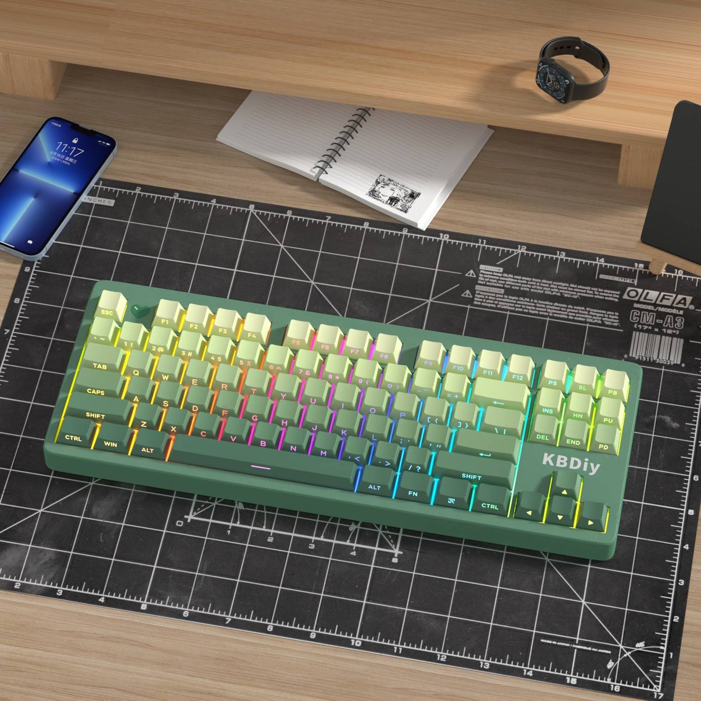 Novas Teclas 133 Gradiente Verde Shine Through Keycaps Impressão Lateral PBT Keycap Perfil Cherry Double Shot para Teclados Mecânicos