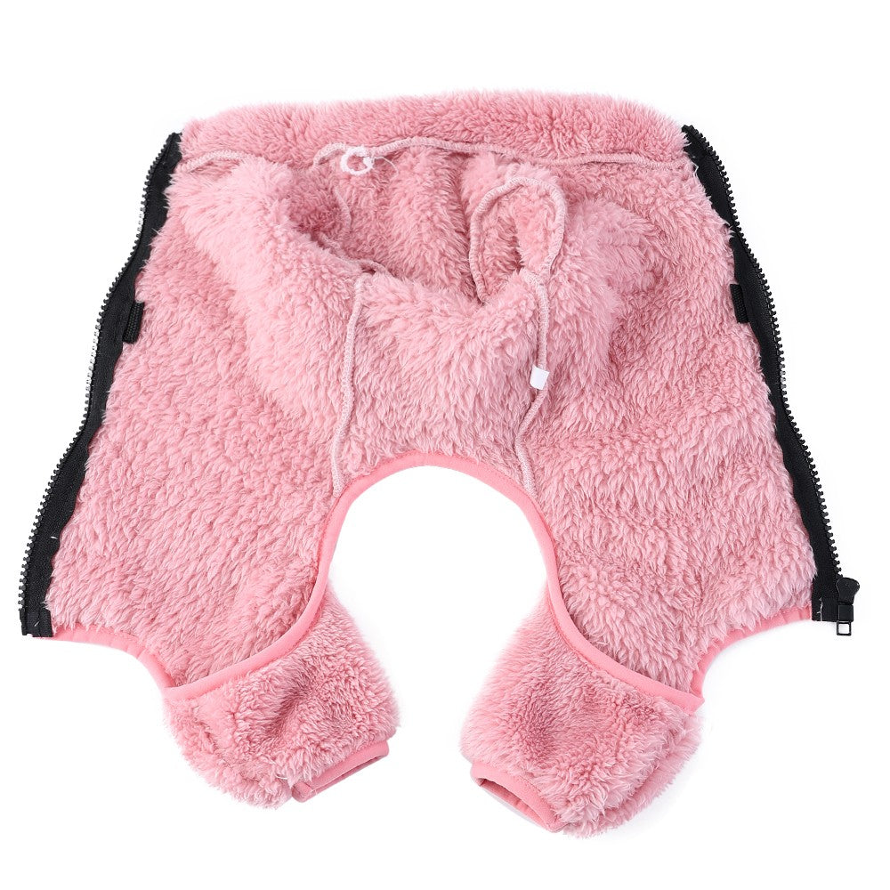 Soft Fleece Dog Clothes Winter Four Legs Covered  Plush Pet Coat D-Ring Zipper Puppy Jacket Autumn Overall For Small Middle Dog