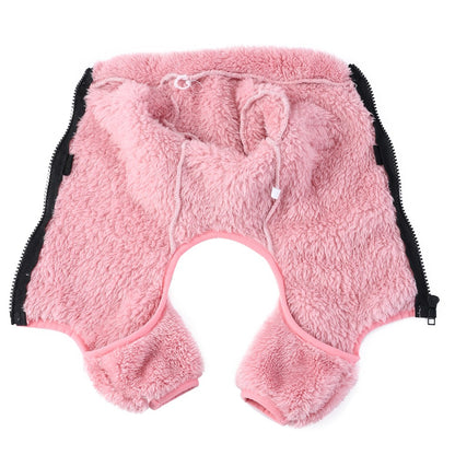 Soft Fleece Dog Clothes Winter Four Legs Covered  Plush Pet Coat D-Ring Zipper Puppy Jacket Autumn Overall For Small Middle Dog