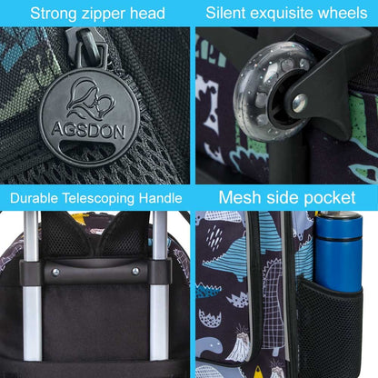 Mochila de Rodinha 3 Peças para Meninas e Meninos, Mochila Escolar com Rodas para Crianças, Mochila com Rodas e Lancheira