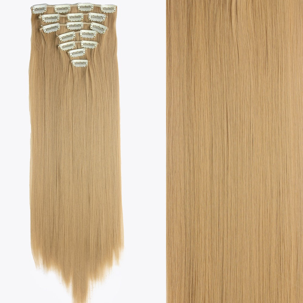 7 peças/conjunto de aplique de cabelo com 16 grampos, preto, longo e liso, cabelo natural, aplique de cabelo ombre, fibra resistente ao calor para penteado feminino