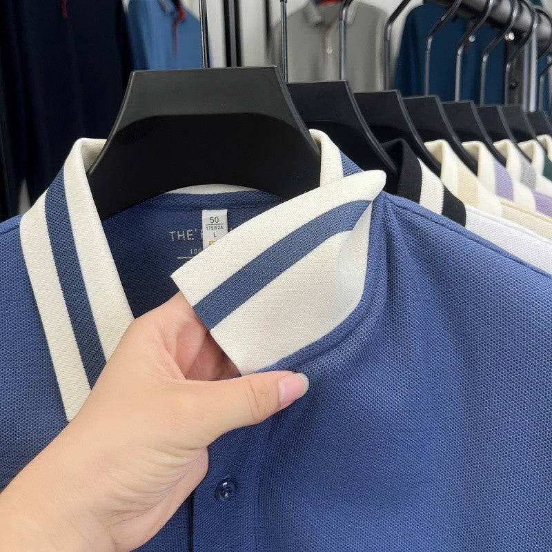 Men's 100% Cotton Original Design Printed Long Sleeved Polo Shirt Spring Autumn Simple Fashion Business Lapel T-shirt Men's Wear